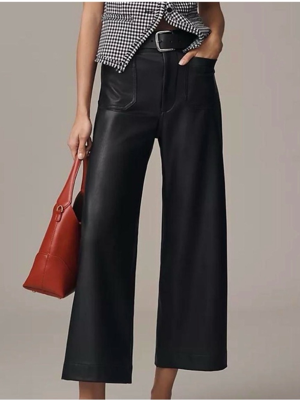 Maeve Collette Cropped Black Wide-Leg Faux Leather Pants